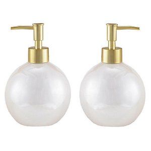 2 IRIDESCENT PEARL Wild Sage Taya BREAKABLE CERAMIC Bathroom LOTION DISPENSERS